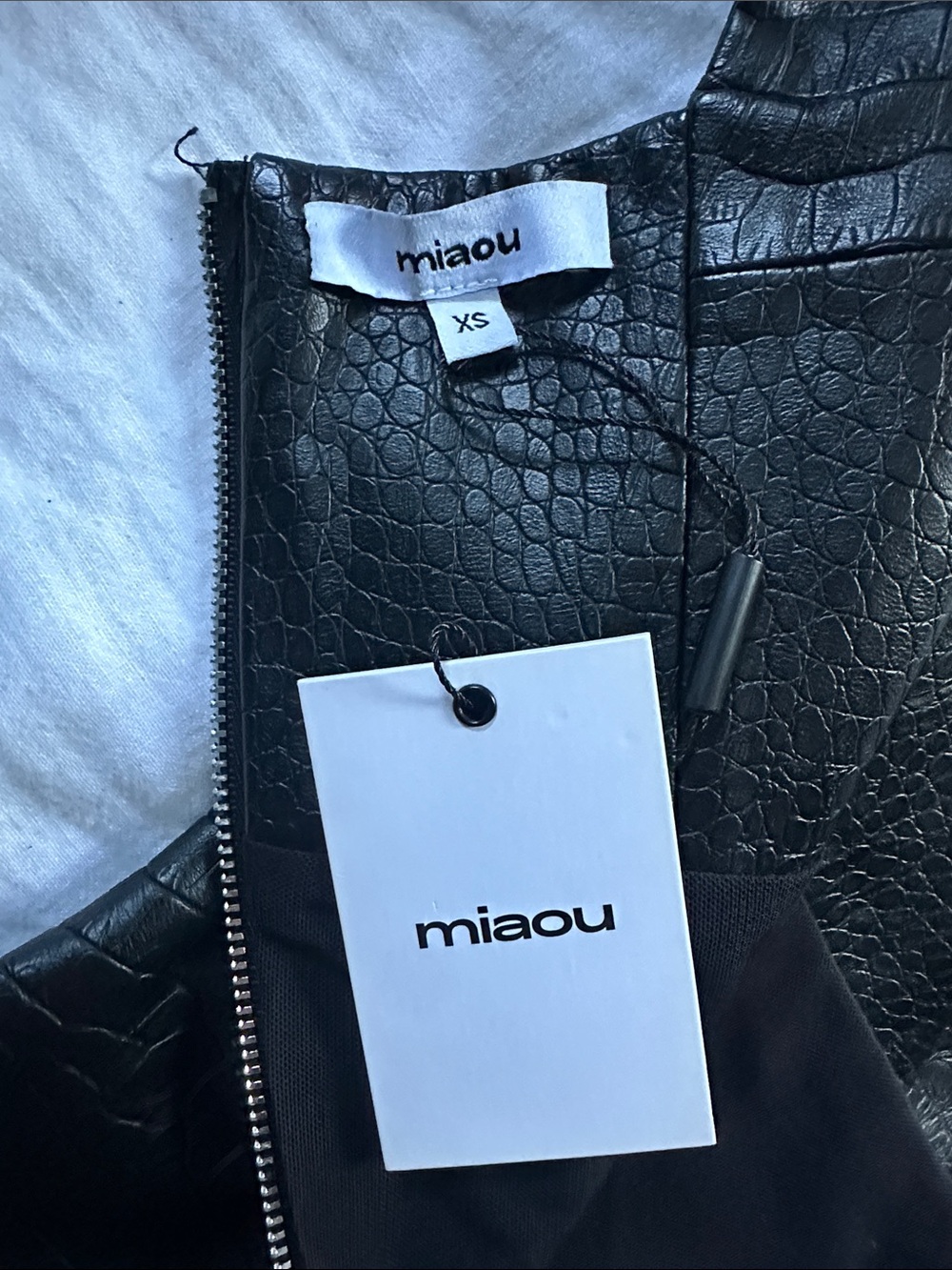 NWT Miaou Black Faux Croc Leather Mini Dress size xs - Picture 3 of 5